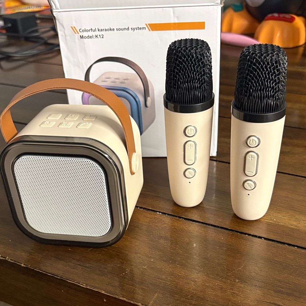 Portable Karaoke Sound System with Microphones - Cream